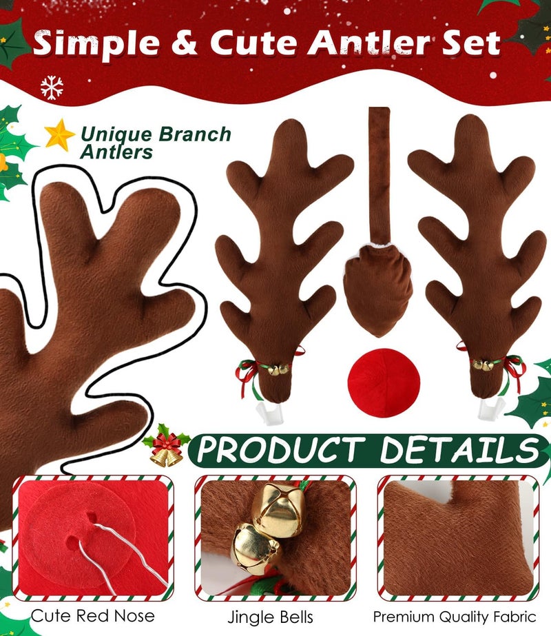 Angooni Branch-Shaped 16" Christmas Antlers for Car - Brown Christmas Reindeer Car Kit with Festive Stickers, Adorable Xmas Decorations for Car, Suitable for Jeeps, Trucks, Golf Carts.. - Image 3